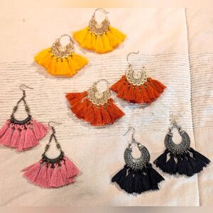 Boho Tassel Earrings Set - Pink, Orange, Yellow, Black